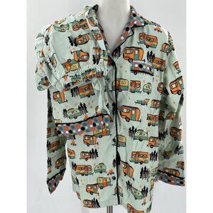 Lazy One Women's Flannel Pajama Set Camping Outdoors Long Sleeve Pants Medium